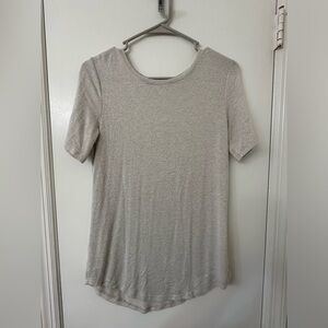 Old Navy Luxe Tunic‎ Shirt Womens XS Heather Beige Short Sleeve V-Neck